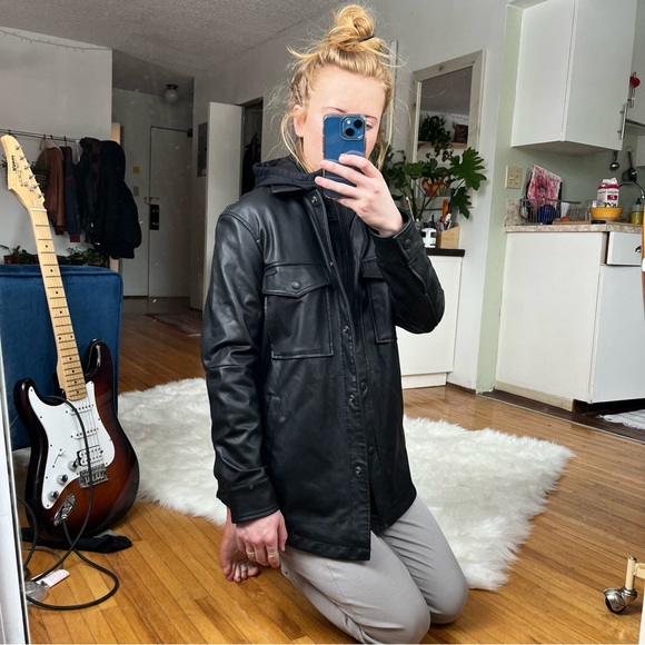 Calvin Klein Faux Leather Shirt Jacket - Picture 5 of 5